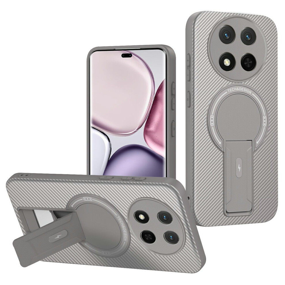 (Grey) Phone Case For Honor Magic7 Lite 5G / X9c 5G / X60 Pro 5G Carbon Fiber Texture Pc + Tpu Phone Cover With Kickstand Grey 6914296961324