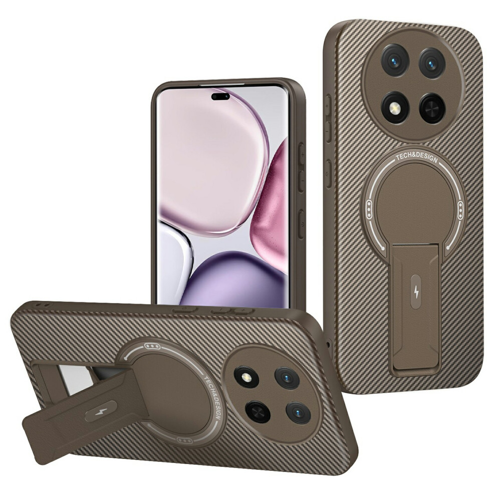 (Brown) Phone Case For Honor Magic7 Lite 5G / X9c 5G / X60 Pro 5G Carbon Fiber Texture Pc + Tpu Phone Cover With Kickstand Brown 6914296582673