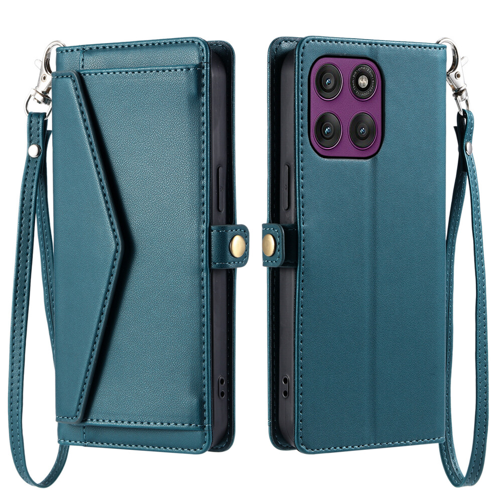 (Blackish ) For Motorola Moto G67 Power 5G / G37 Power 5G Leather Case With Wrist Strap Wallet Stand Phone Cover Green 6914296286205