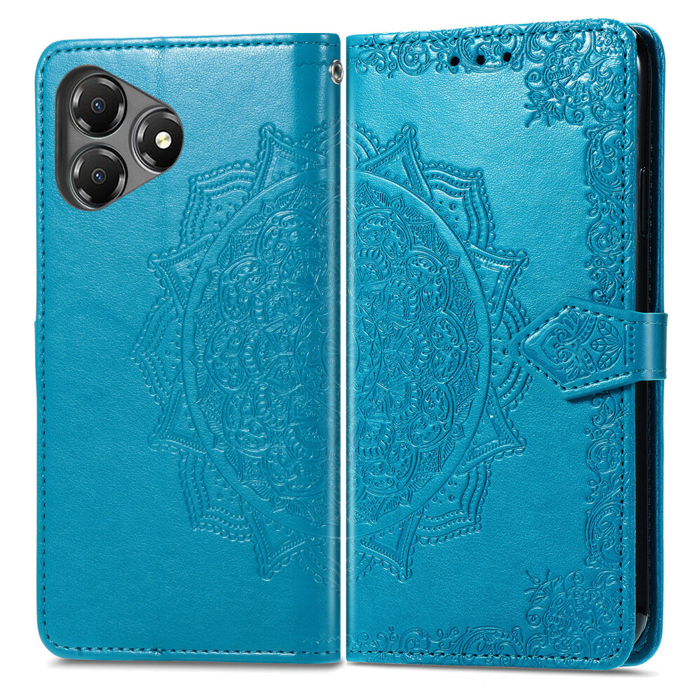 (Blue) For Zte Blade A36 Case Wallet Mandala Flower Leather Phone Cover Stand View Blue 6914295924665