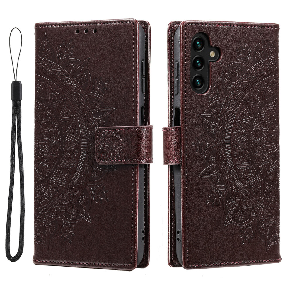 (Brown) For Samsung Galaxy A27 Stand Case Imprinted Totem Pu Leather Wallet Phone Cover With Wrist Strap Brown 6914296507010