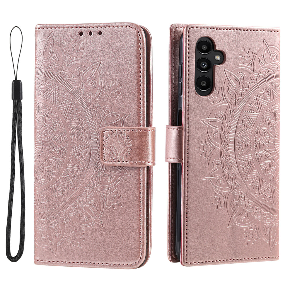 (Rose ) For Samsung Galaxy A27 Stand Case Imprinted Totem Pu Leather Wallet Phone Cover With Wrist Strap Gold 6914293328533