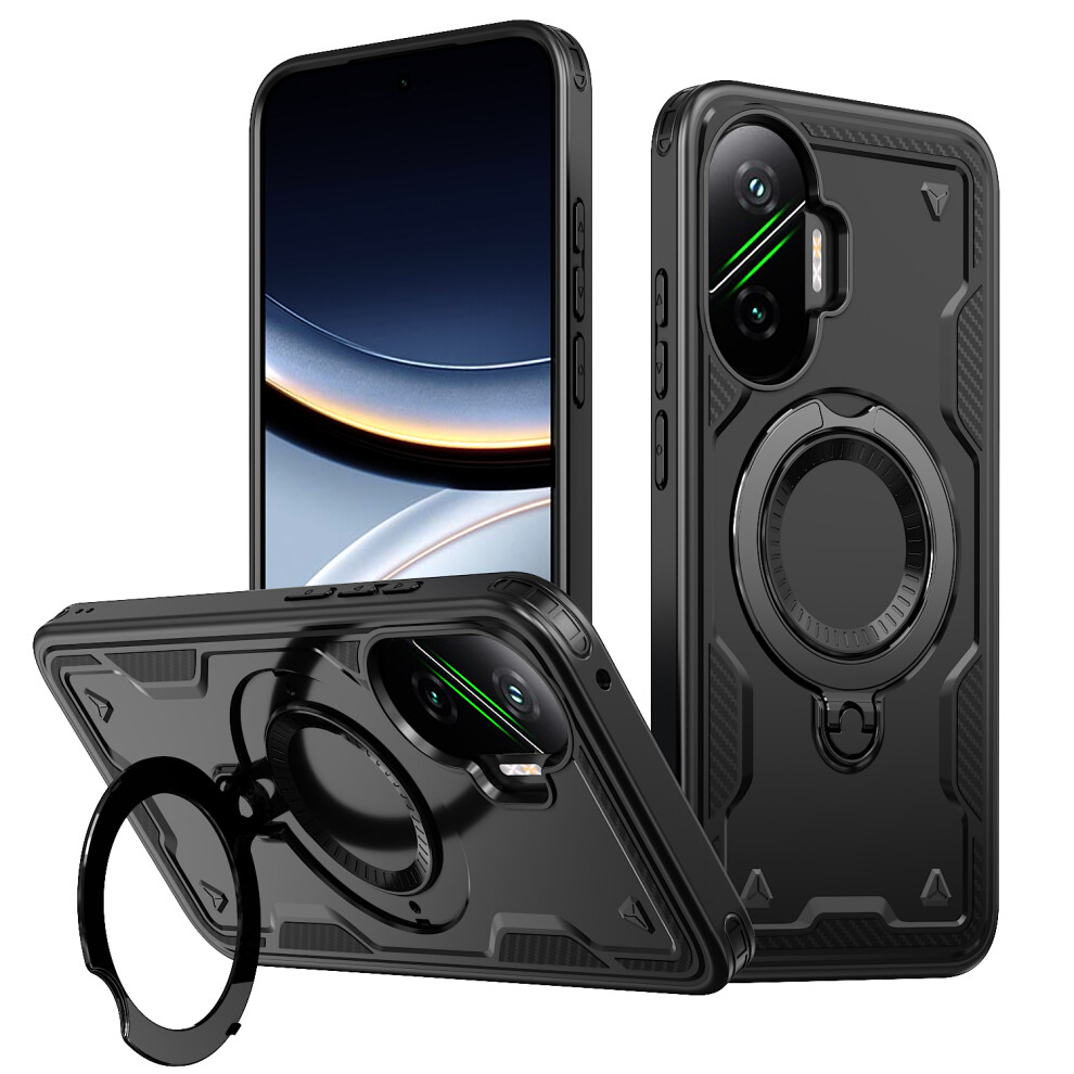 (Black) For Xiaomi Poco F7 5G / Redmi Turbo 4 Pro 5G Magnetic Case Military Protection Pc + Tpu Kickstand Phone Cover Black 6914293651488