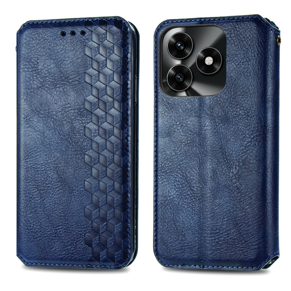 (Blue) For Honor X5c Plus 4G Case Rhombus Imprint Pu Leather Wallet Phone Cover Blue 6914293933911