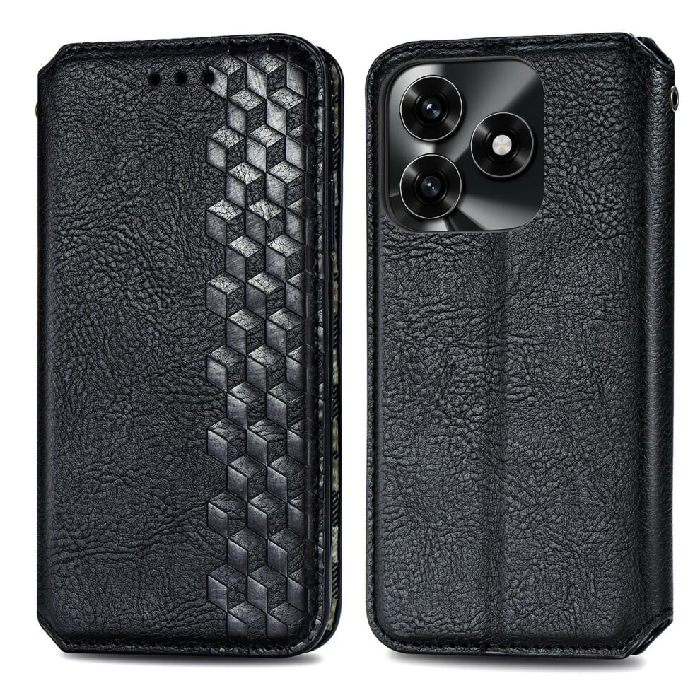 (Black) For Honor X5c Plus 4G Case Rhombus Imprint Pu Leather Wallet Phone Cover Black 6914292051388