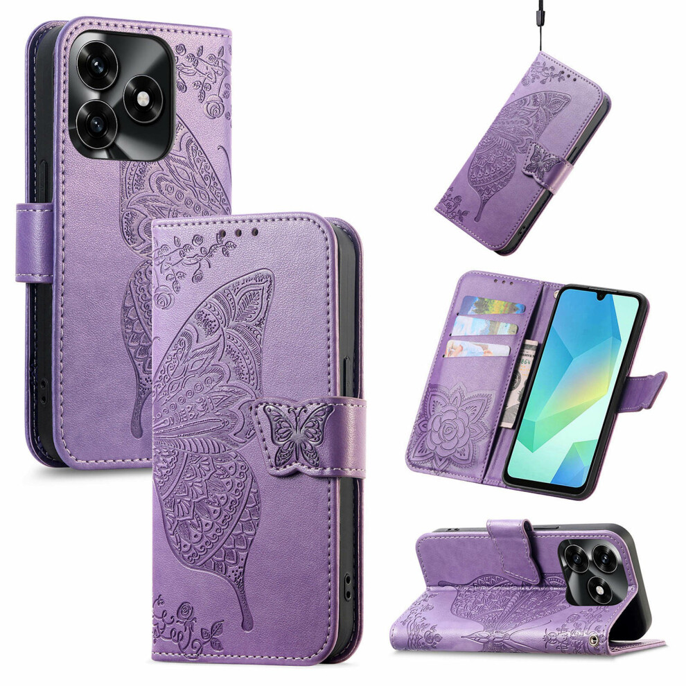 (Light ) For Honor X5c Plus 4G Case With Strap Butterfly Pattern Pu Leather Wallet Phone Cover Purple 6914293046932