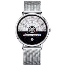 Unique Business Men Watch Fashion Auto Date Stainless Steel Strap Quartz Wristwatch Gifts for Him Calendar Clock C
