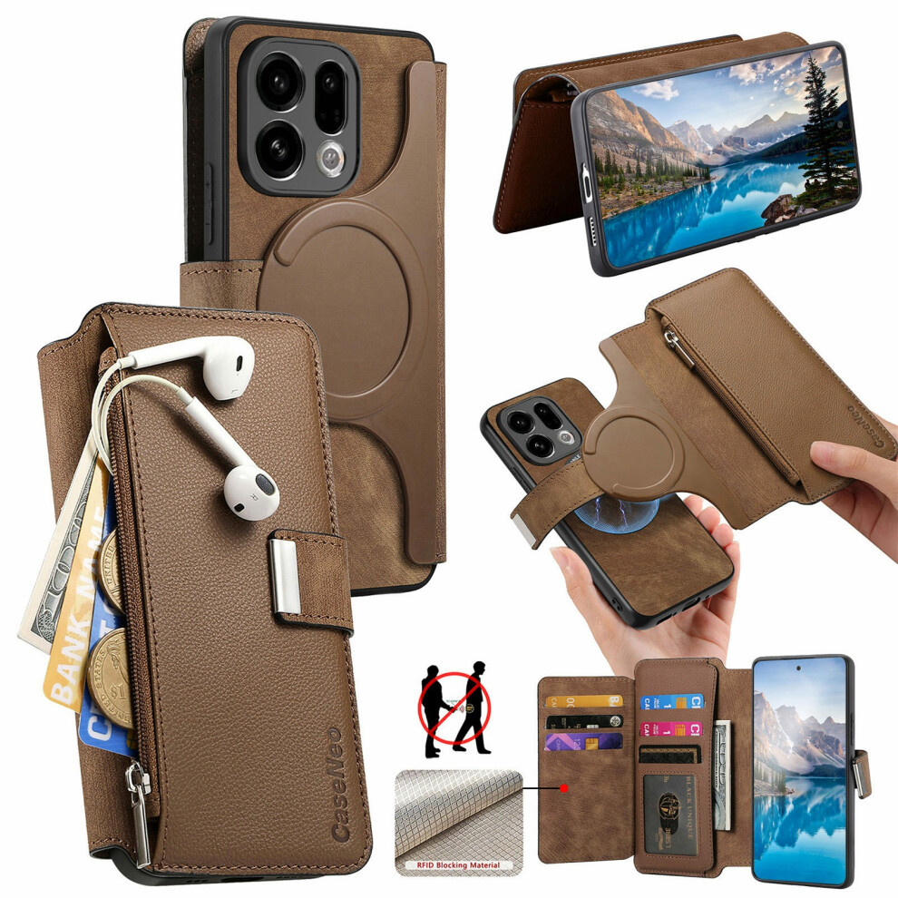 (Brown) Caseneo Mw-02 For Oppo Find X9 5G Case Detachable Magnetic Leather Flip Cover Brown 6914290459865