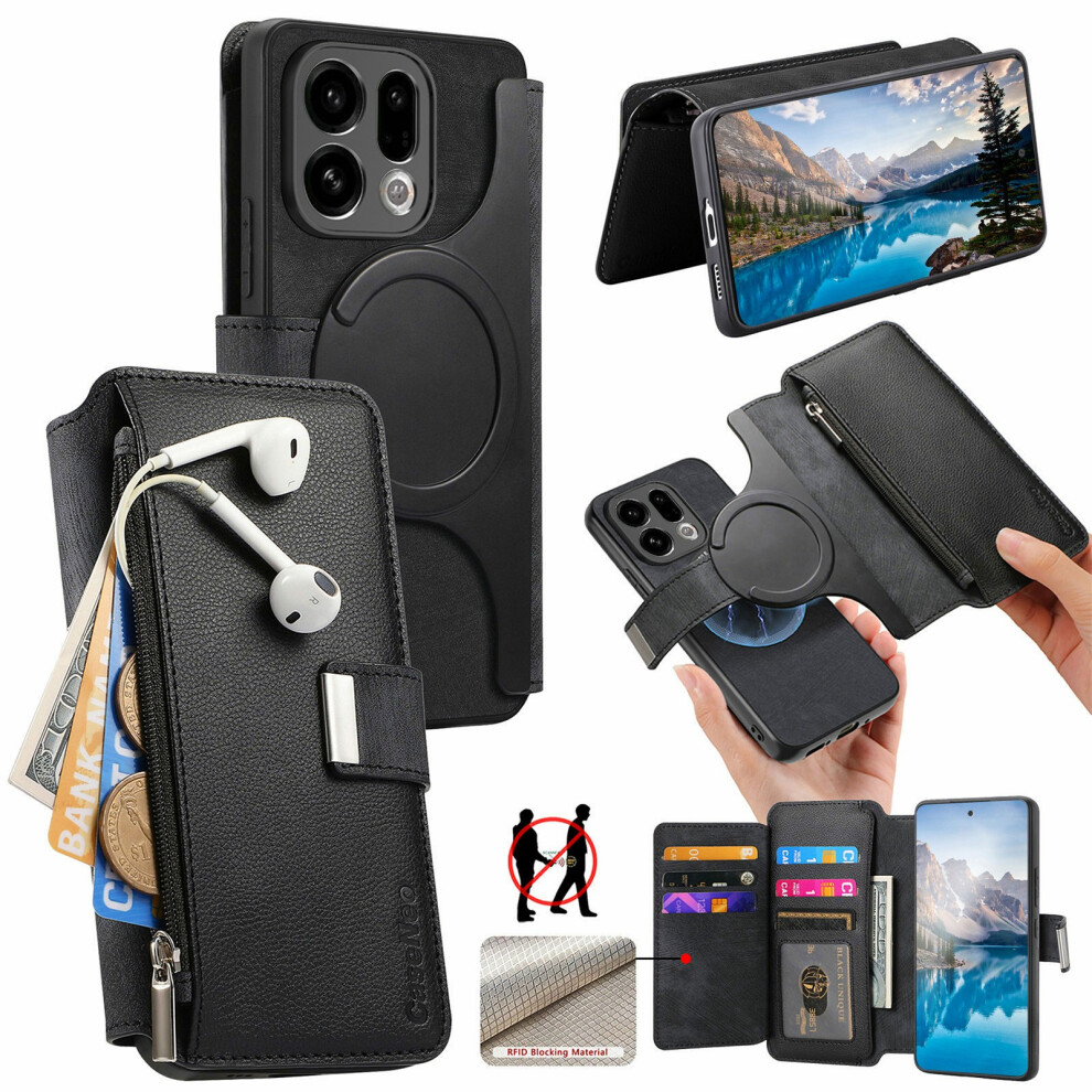 (Black) Caseneo Mw-02 For Oppo Find X9 5G Case Detachable Magnetic Leather Flip Cover Black 6914299641452