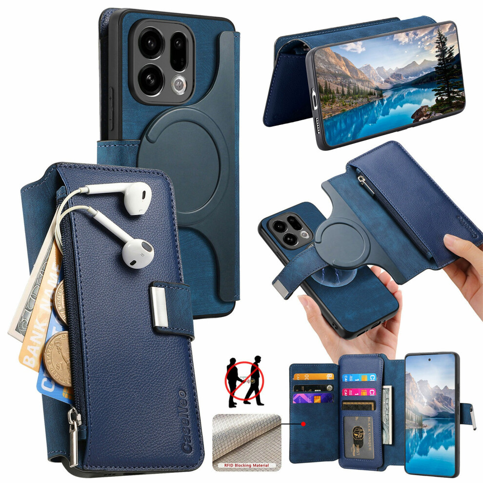 (Blue) Caseneo Mw-02 For Oppo Find X9 5G Case Detachable Magnetic Leather Flip Cover Blue 6914291983031