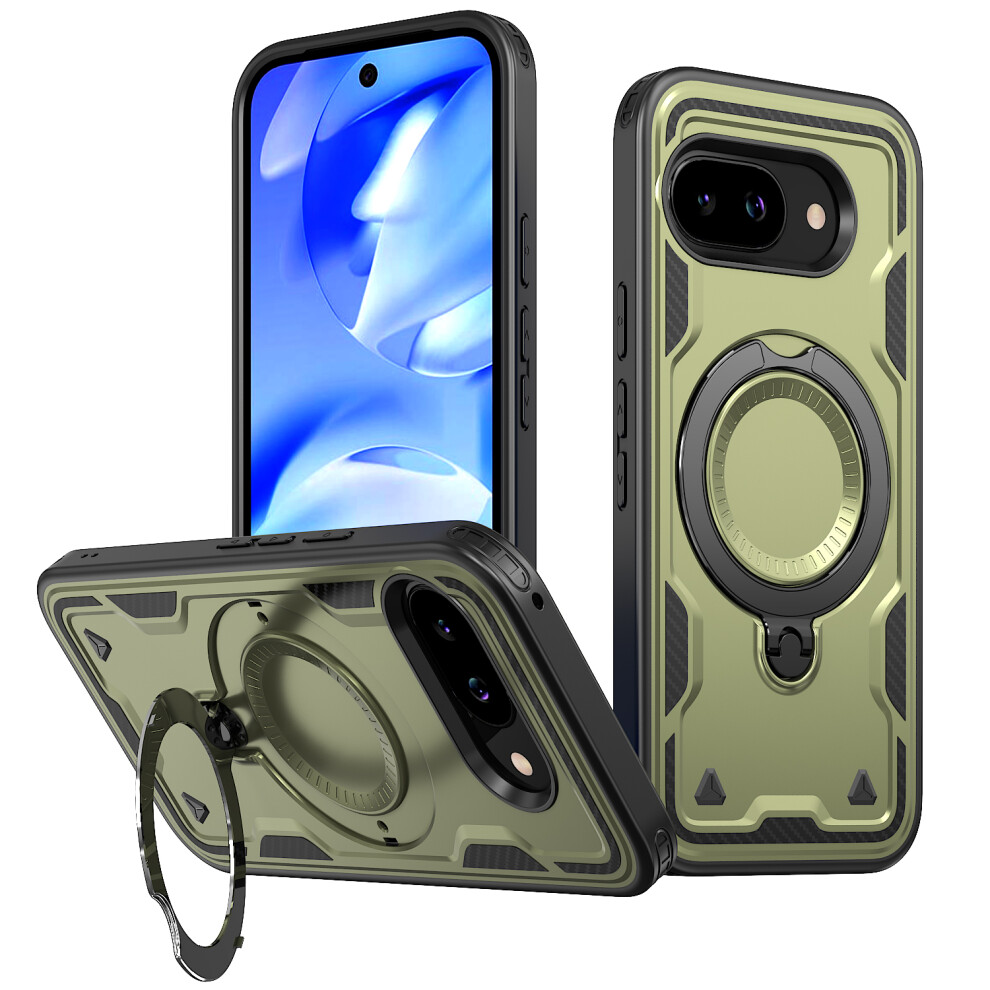 (Olive ) For Google Pixel 9A Magnetic Case Military Protection Pc + Tpu Kickstand Phone Cover Green 6914290154029