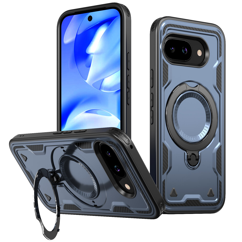 (Blue) For Google Pixel 9A Magnetic Case Military Protection Pc + Tpu Kickstand Phone Cover Blue 6914293927767
