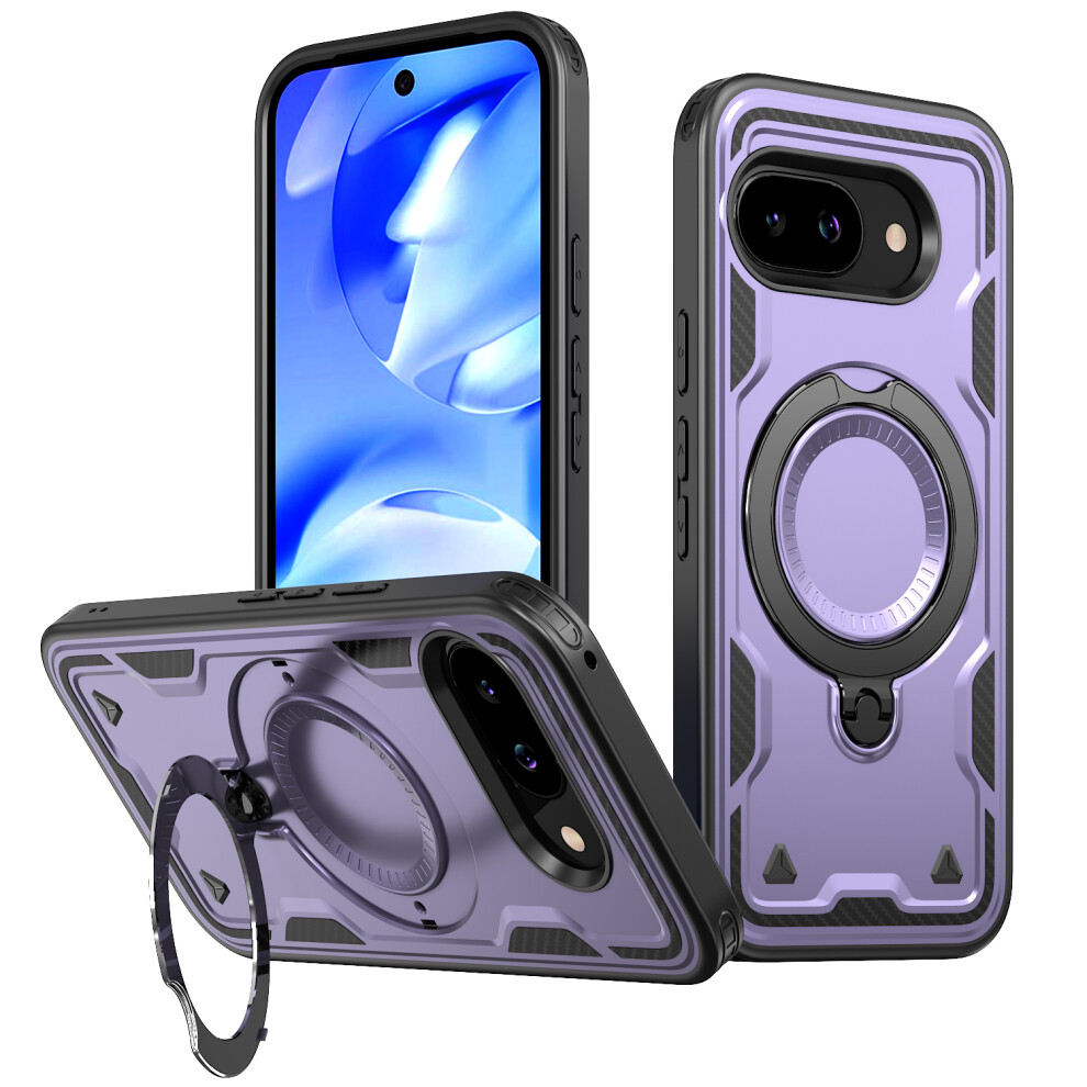 (Purple) For Google Pixel 9A Magnetic Case Military Protection Pc + Tpu Kickstand Phone Cover Purple 6914295329255