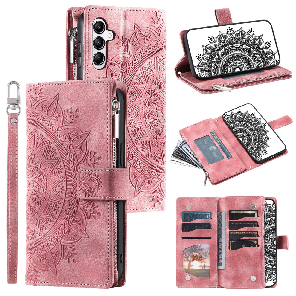 (Rose ) For Samsung Galaxy A27 Wallet Case Mandala Flower Pattern Pu Leather Phone Cover With Wrist Strap Gold 6914299779742