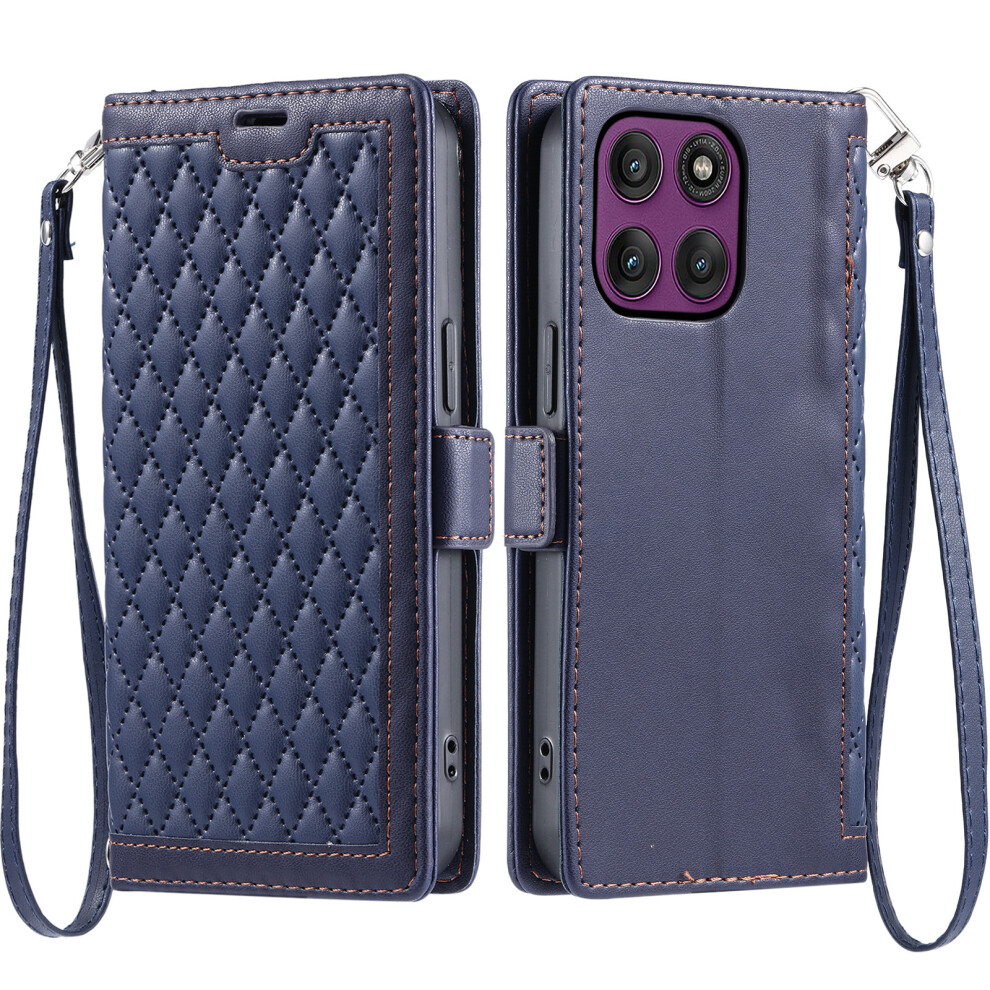 (Blue) For Motorola Edge 70 5G Leather Case Rhombus Texture Wallet Stand Phone Cover With Wrist Strap Blue 6914293297006