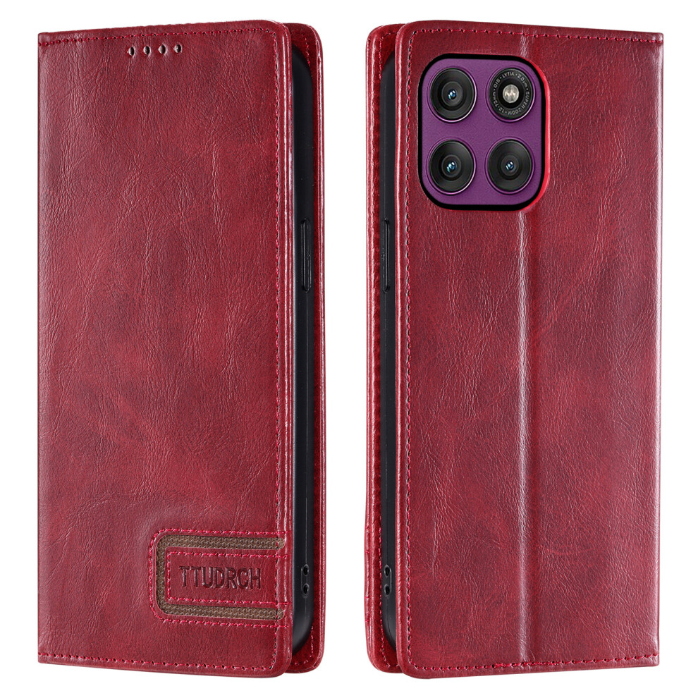 (Wine ) Ttudrch Style 007 For Motorola Edge 70 5G Leather Case Rfid Blocking Wallet Stand Phone Cover Red 6914296044768