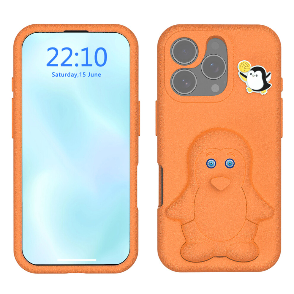 (Orange) For Iphone 16 Pro Case Penguin Design Kickstand Shockproof Eva Phone Cover Orange 6914290595976