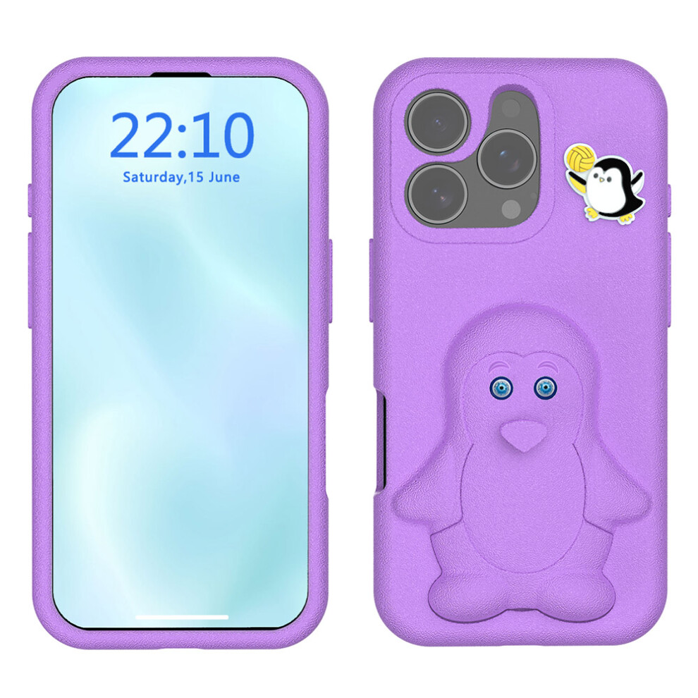(Purple) For Iphone 16 Pro Case Penguin Design Kickstand Shockproof Eva Phone Cover Purple 6914292075506