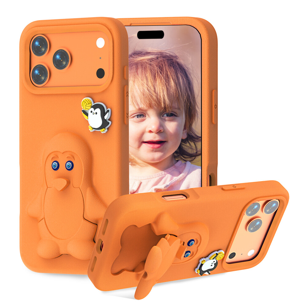 (Orange) For Iphone 17 Pro Max Case Penguin Design Kickstand Shockproof Eva Phone Cover Orange 6914293037411