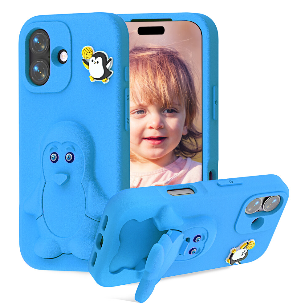 (Blue) For Iphone 17 Case Penguin Design Kickstand Shockproof Eva Phone Cover Blue 6914290639199