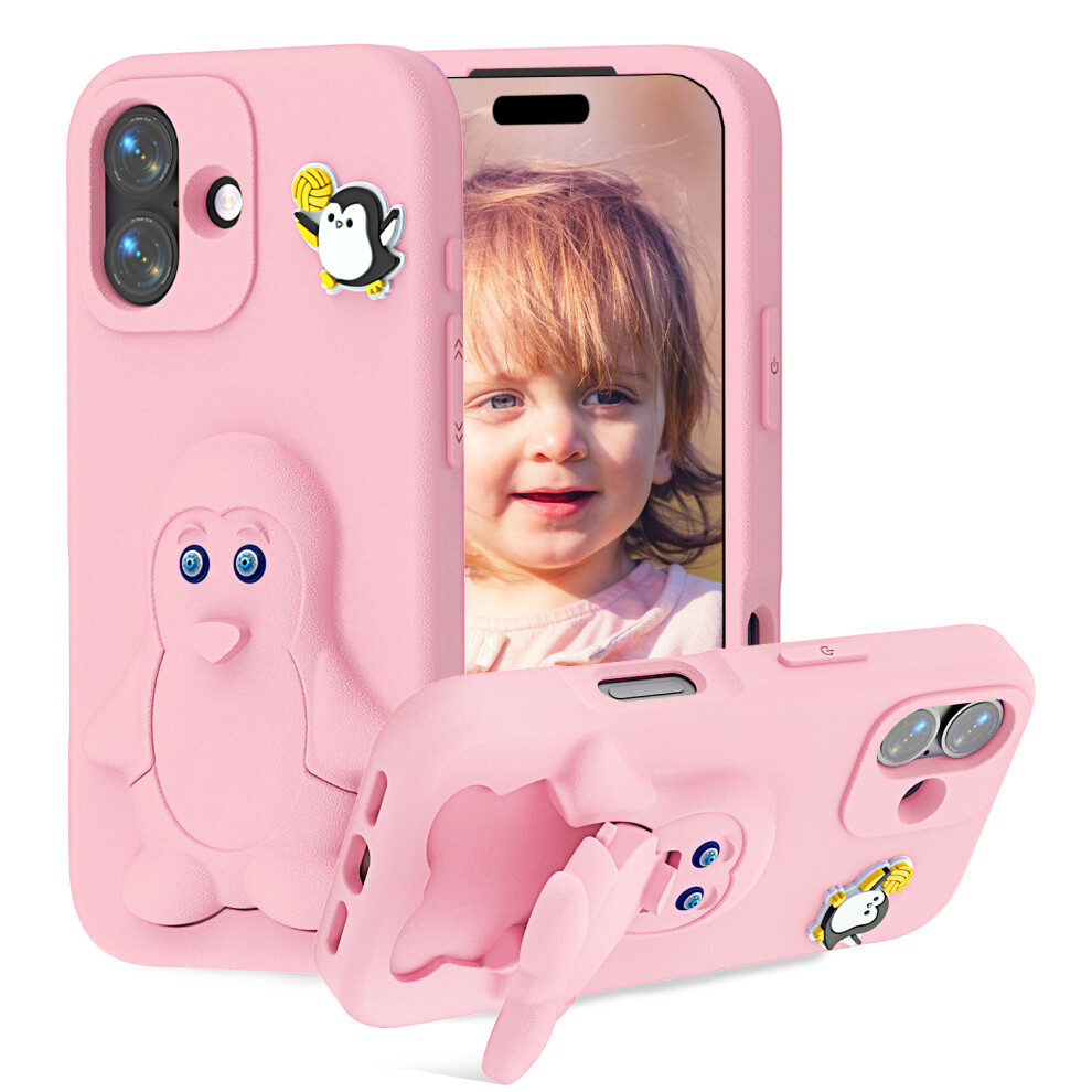 (Pink) For Iphone 17 Case Penguin Design Kickstand Shockproof Eva Phone Cover Pink 6914294544871