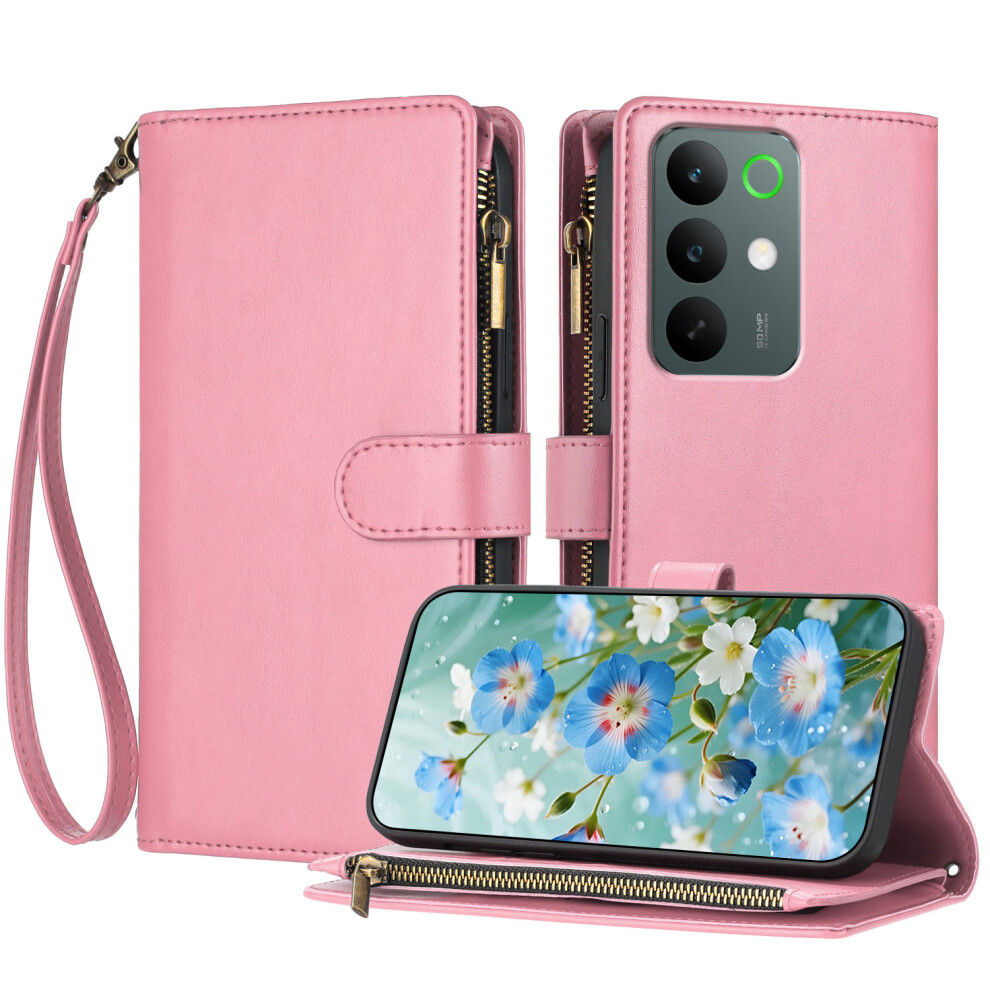 (Pink) For Realme C85 Pro 4G Leather Case Zipper Wallet Stand Shockproof Phone Cover With Wrist Strap Pink 6914291392420