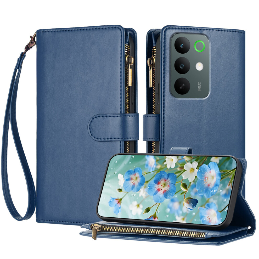 (Blue) For Realme C85 Pro 4G Leather Case Zipper Wallet Stand Shockproof Phone Cover With Wrist Strap Blue 6914293862488
