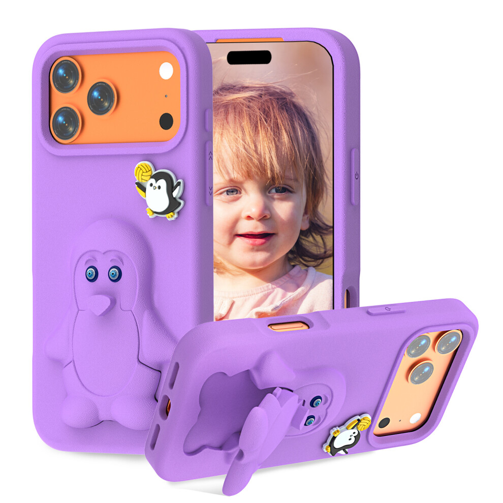 (Purple) For Iphone 17 Pro Max Case Penguin Design Kickstand Shockproof Eva Phone Cover Purple 6914293155306