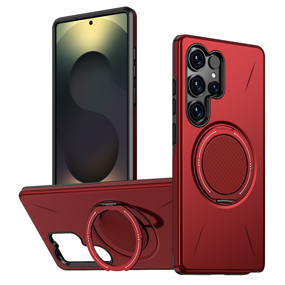 (Red) For Samsung Galaxy S24 Ultra Magnetic Case Rotating Kickstand Tpu + Pc Phone Cover Red 6914296073645