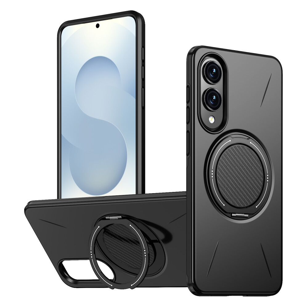 (Black) For Samsung Galaxy S25 Edge Magnetic Case Rotating Kickstand Tpu + Pc Phone Cover Black 6914296742398
