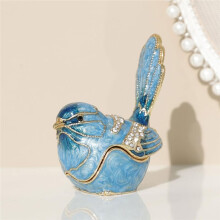 Exquisite Hand-Painted Enamel Bird Trinket Box Hinged Rhinestone-Adorned Jewelry Organizer for Rings&Necklaces