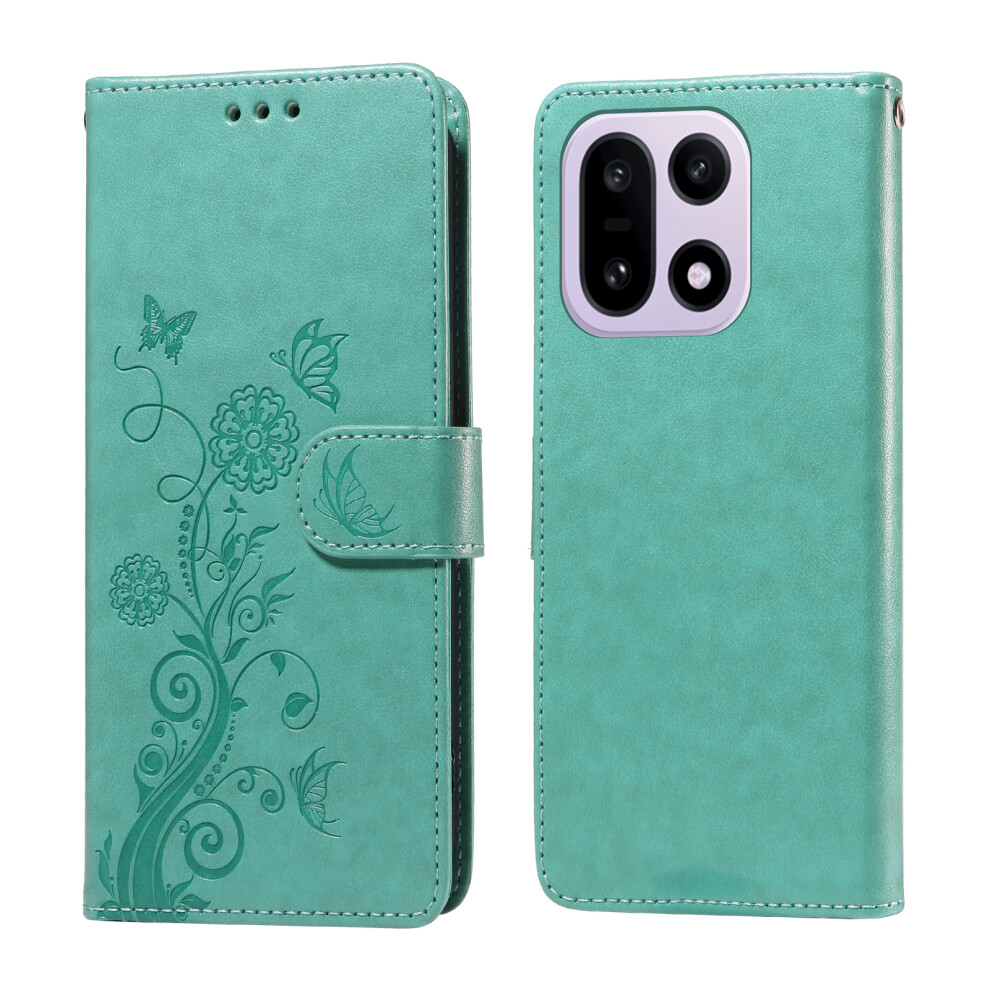 (Green) For Oneplus 15 5G Leather Case Butterfly Floral Imprint Wallet Stand Cover Green 6914293607997