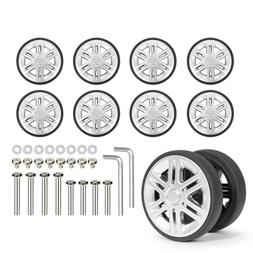 8PCS Suitcase Wheels Abrasion Resistant Plastic Rollers Easy Replacement 60 silver