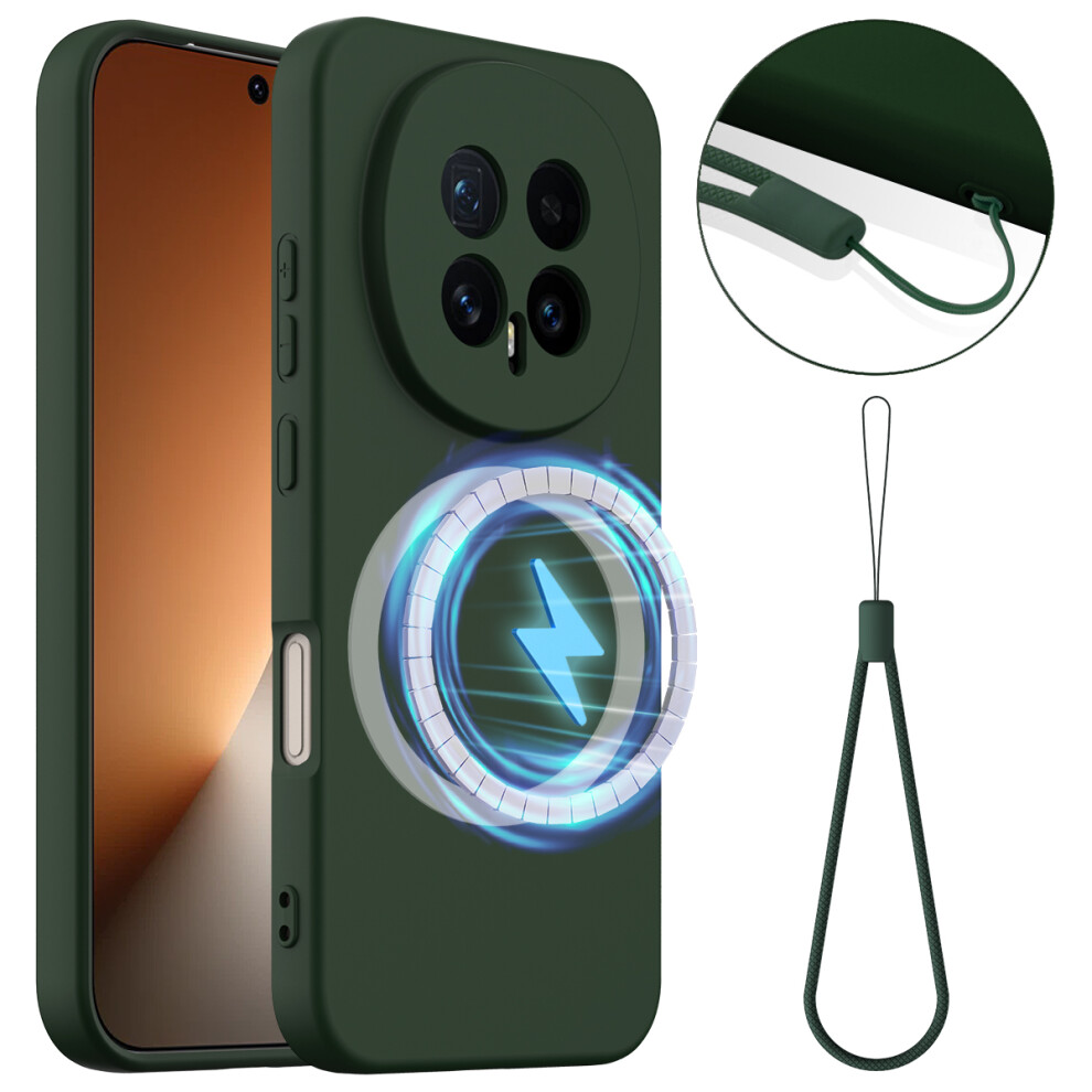 (Dark ) For Honor Magic8 5G Magnetic Case Anti-Drop Liquid Silicone Phone Cover Green 6914294491984