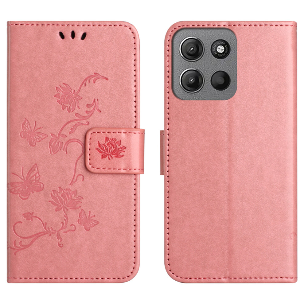 (Pink) Phone Case For Motorola Moto G57 Power 5G / G67 Power 5G / G57 5G Wallet Stand Imprinted Butterfly Flower Pu Leather Pink 6914293090034