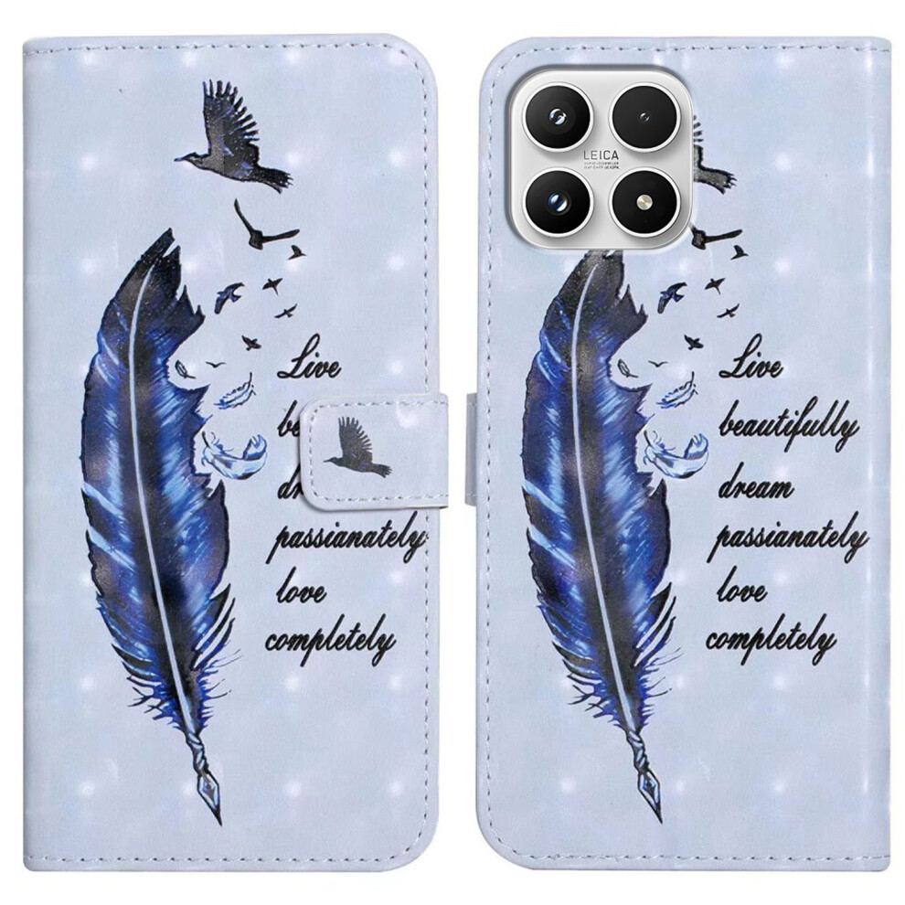 ( Feather) Phone Case For Xiaomi 17 3D Creative Pattern Pu Leather Stand Cover Blue 6914298186275