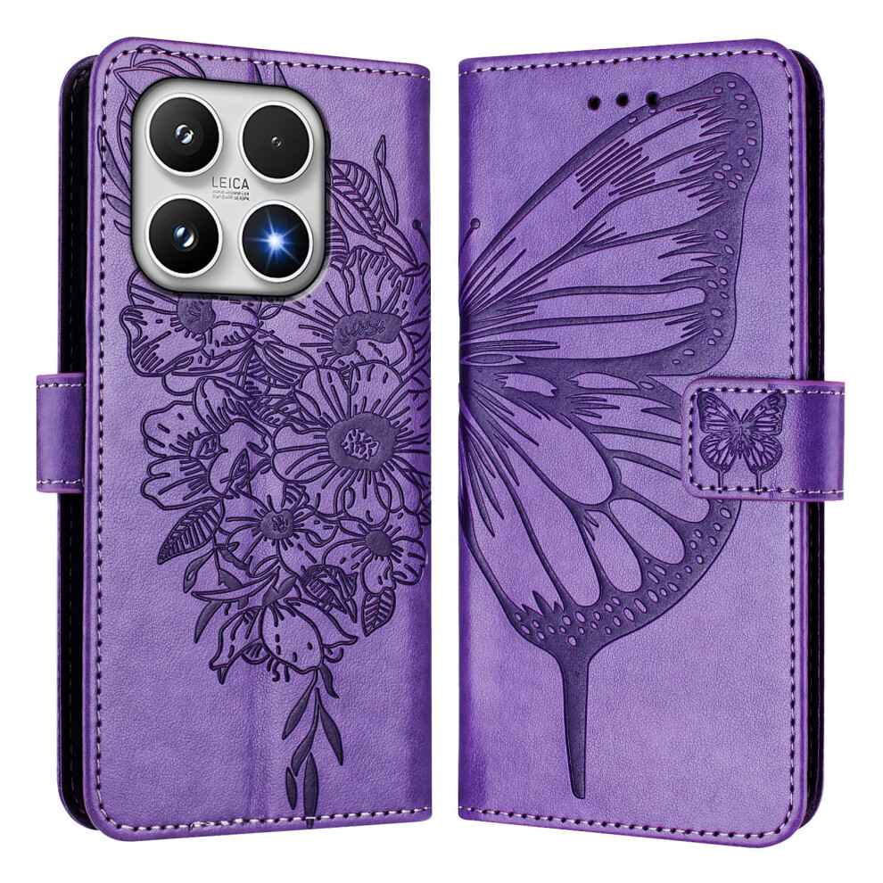 (Purple) For Xiaomi 17 Wallet Case With Wrist Strap Butterfly Imprint Leather Phone Cover Purple 6914293945891