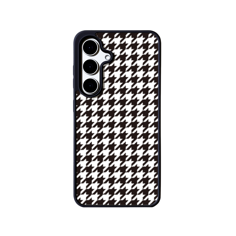 (Black White Houndstooth) Eycase For Samsung Galaxy S25 Magnetic Case Grid Series Black Edge Tpu + Acrylic Cover White,Black 6914295937245