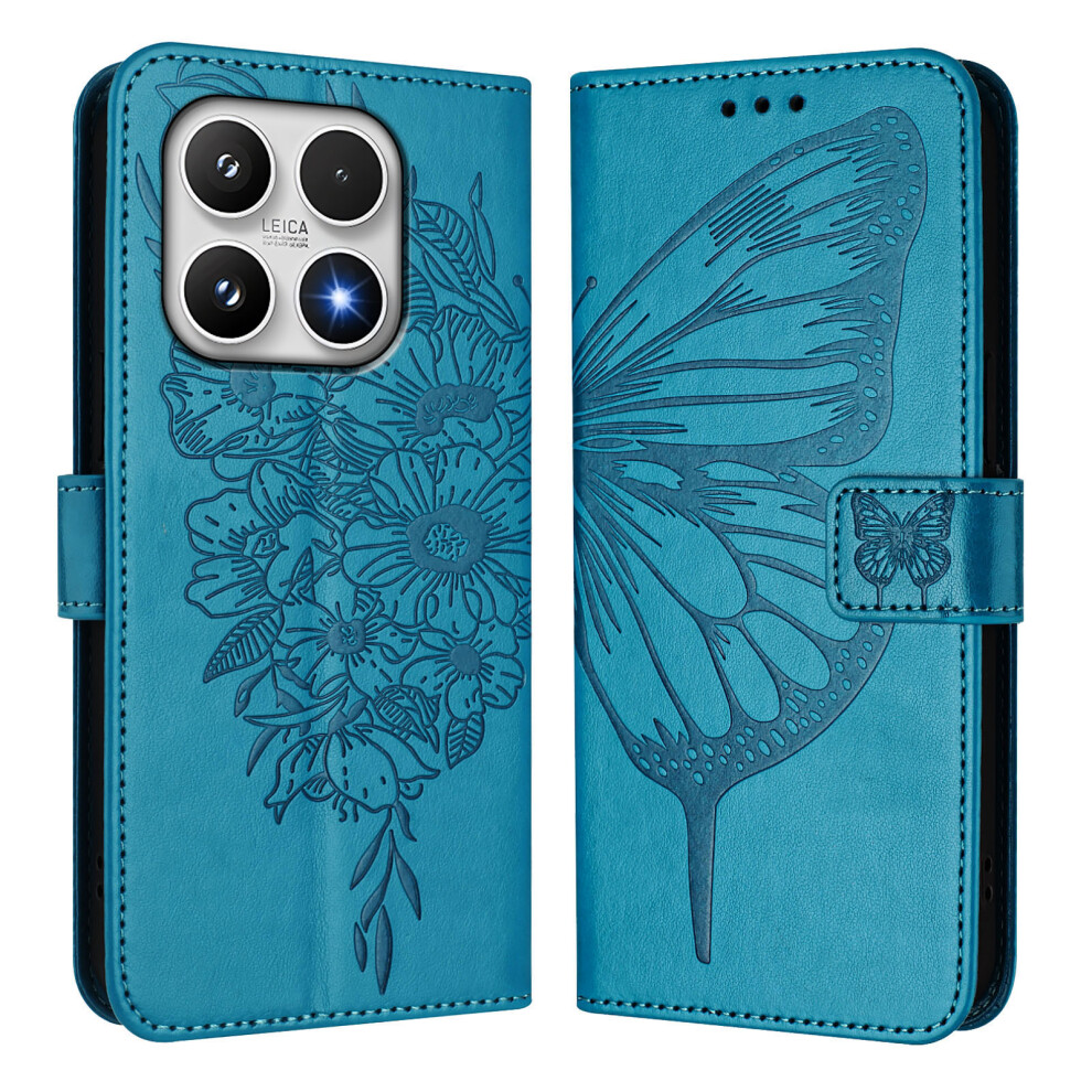 (Blue) For Xiaomi 17 Wallet Case With Wrist Strap Butterfly Imprint Leather Phone Cover Blue 6914291994044