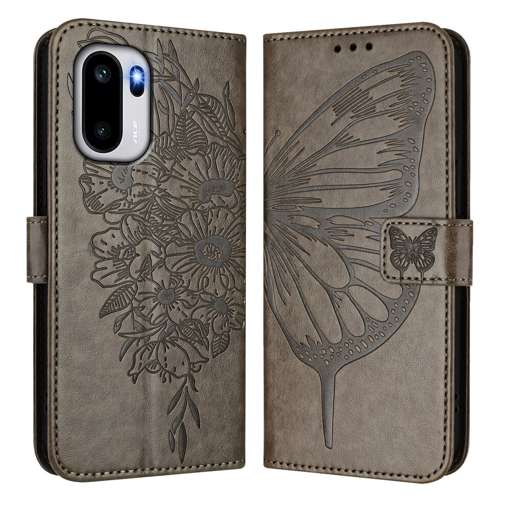 (Grey) For Oneplus 15R 5G / Ace 6T 5G / Ace 6 5G Wallet Case With Wrist Strap Butterfly Imprint Leather Phone Cover Grey 6914290067589
