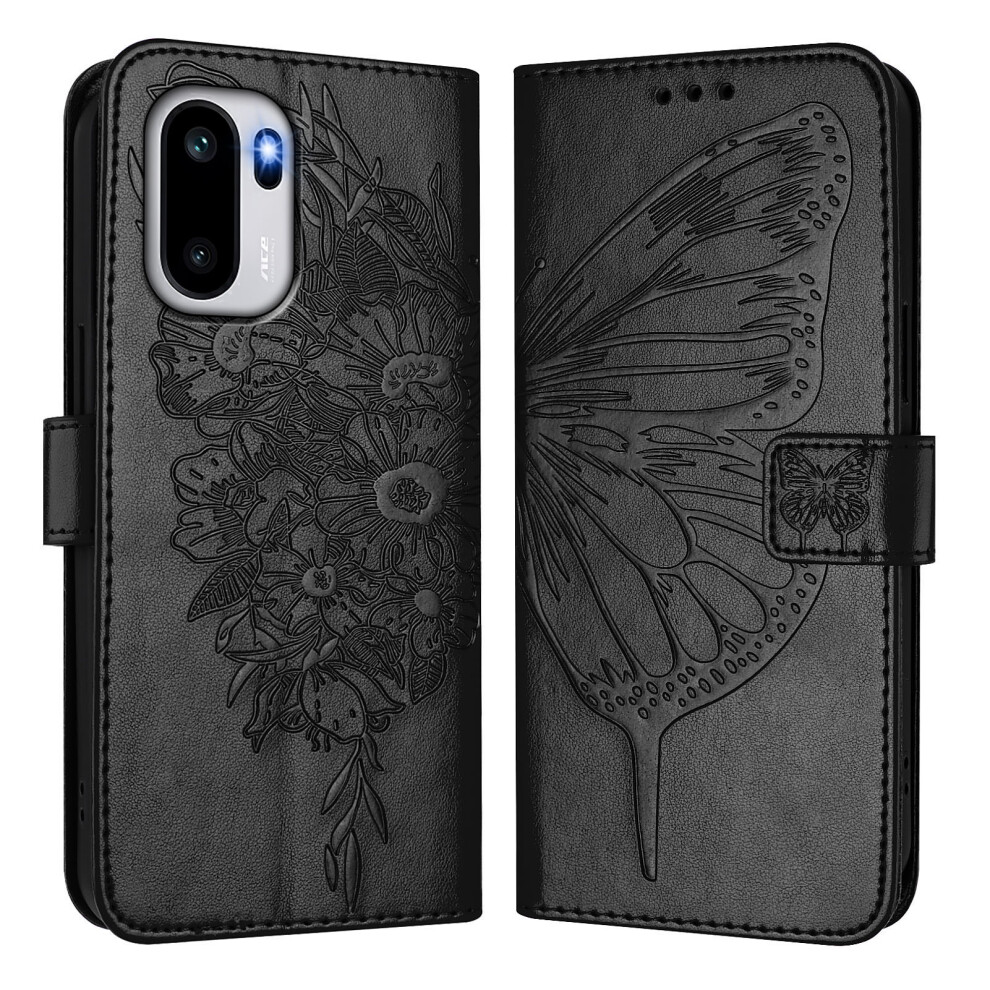 (Black) For Oneplus 15R 5G / Ace 6T 5G / Ace 6 5G Wallet Case With Wrist Strap Butterfly Imprint Leather Phone Cover Black 6914295089869