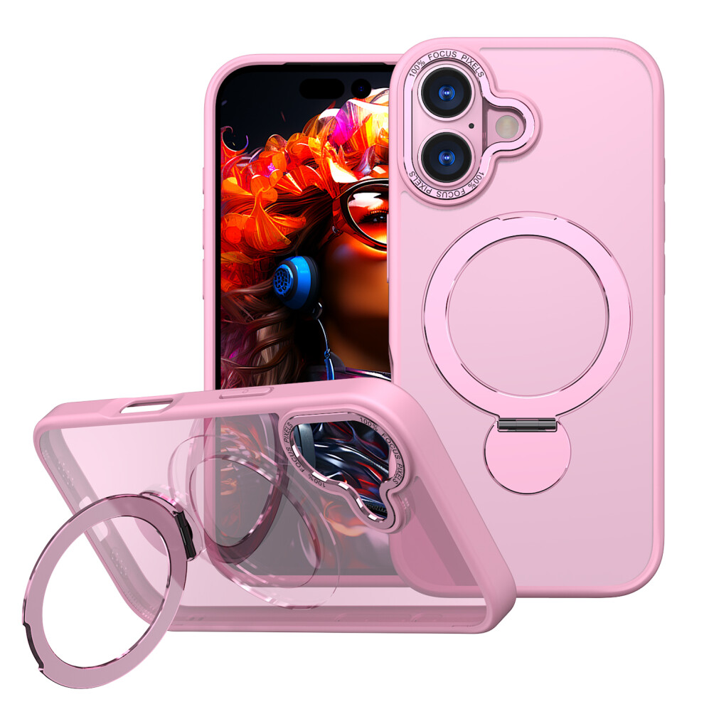 (Pink) For Iphone 17 Case Rotating Kickstand Skin-Touch Tpu + Pc Phone Cover Compatible With Magsafe Pink 6914298090480