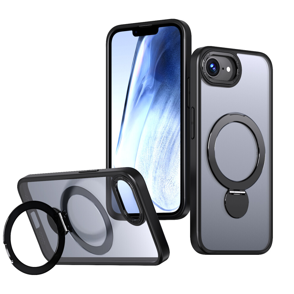 (Black) For Iphone 17E / 16E Case Rotating Kickstand Skin-Touch Tpu + Pc Phone Cover Compatible With Magsafe Black 6914290989263