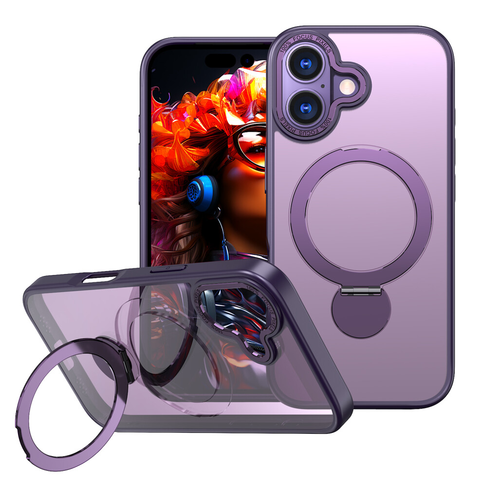(Purple) For Iphone 17 Case Rotating Kickstand Skin-Touch Tpu + Pc Phone Cover Compatible With Magsafe Purple 6914293695406