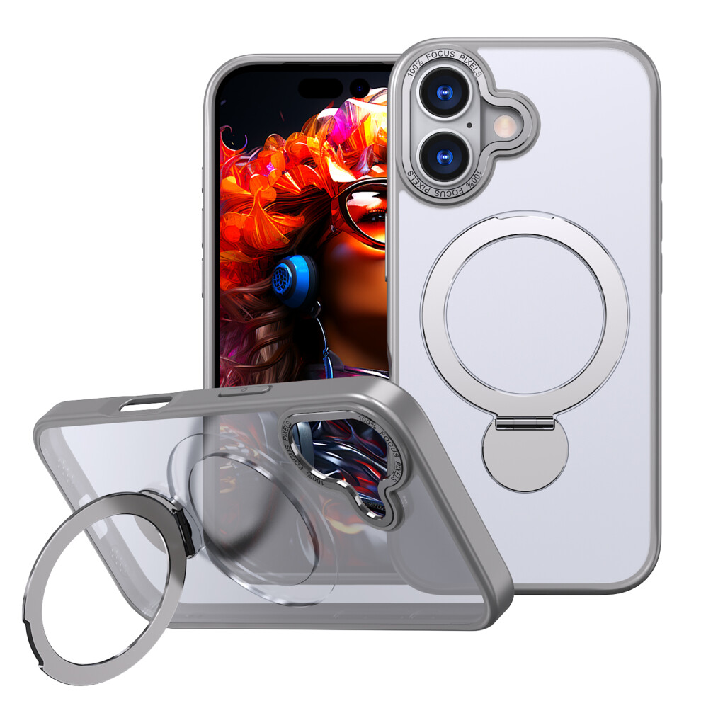 (Titanium ) For Iphone 17 Case Rotating Kickstand Skin-Touch Tpu + Pc Phone Cover Compatible With Magsafe Grey 6914292560750