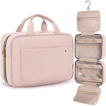 BAGSMART Hanging Toiletry Bag Travel Large Capacity Wash Bag Womens Makeup Cosmetic Bag, Travel Accessories for Full Sized Container (Medium-Pink)