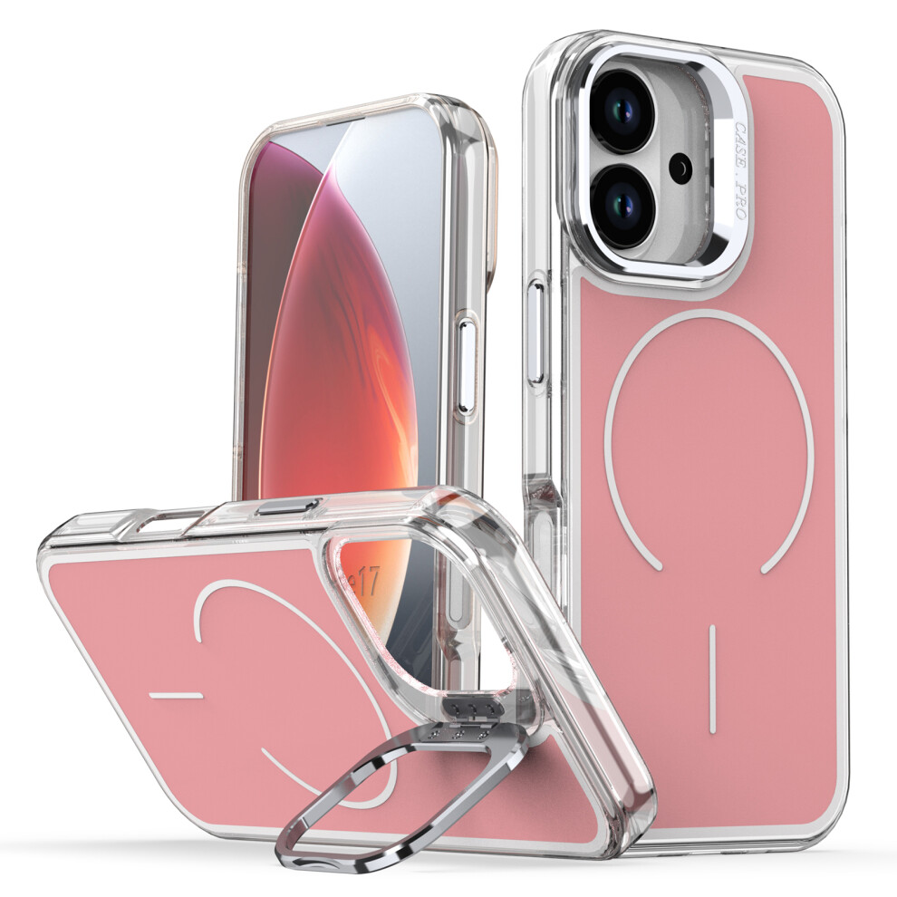 (Pink) For Iphone 17 Case Compatible With Magsafe Lens Kickstand Tpu Pc Phone Cover Pink 6914293905253