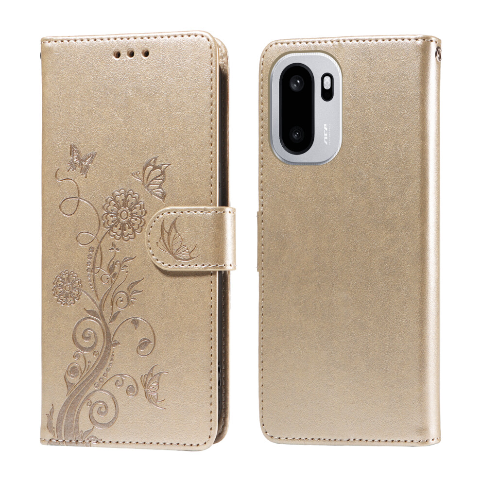 (Golden) For Oneplus 15R 5G / Ace 6T 5G / Ace 6 5G Leather Case Butterfly Floral Imprint Wallet Stand Cover Golden 6914296664294