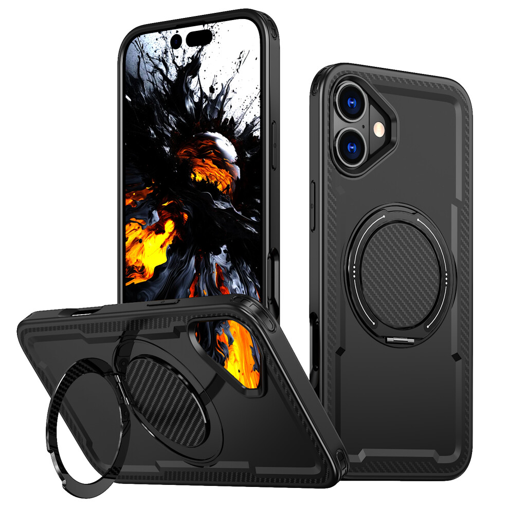 (Black) For Iphone 16 Case Compatible With Magsafe Tpu + Pc Phone Cover With Damping Rotating Stand Black 6914291380045