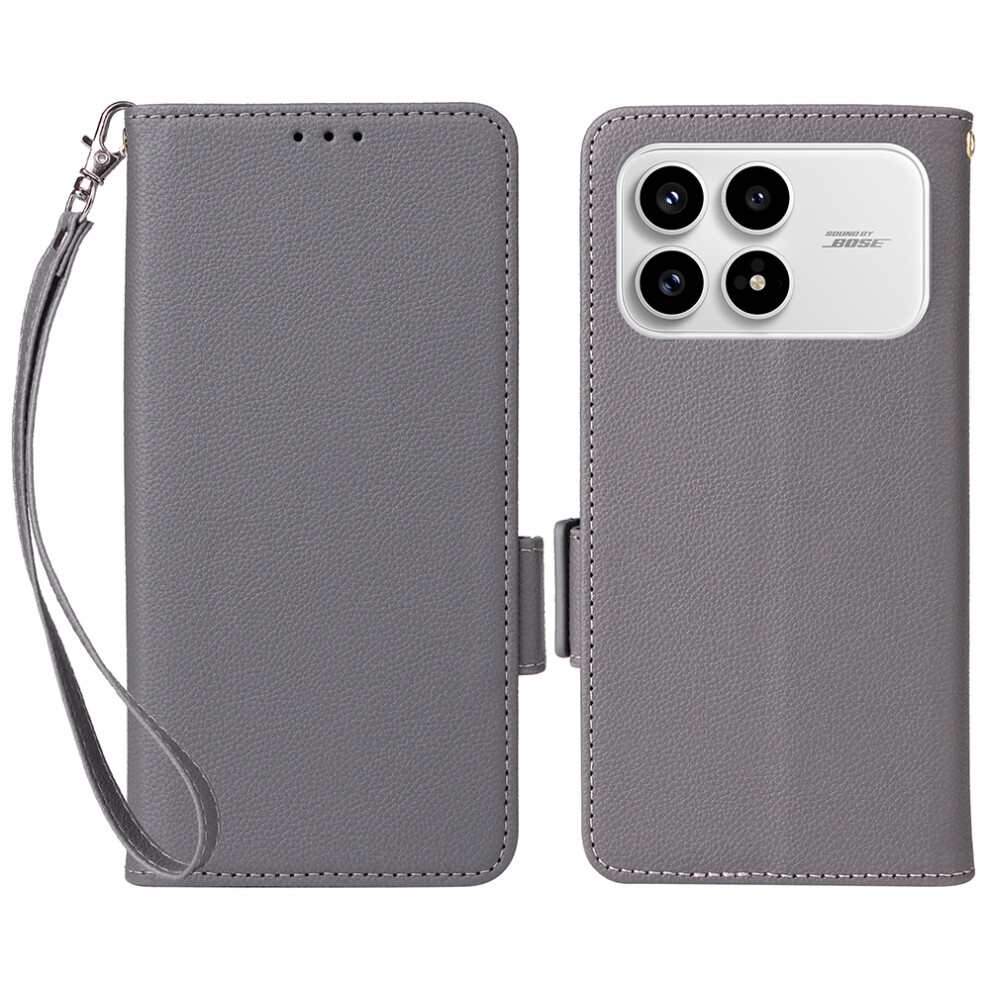 (Grey) For Xiaomi Poco F8 Pro / Redmi K90 5G Case Litchi Texture Wallet Leather Phone Cover With Wrist Strap Grey 6914290418862